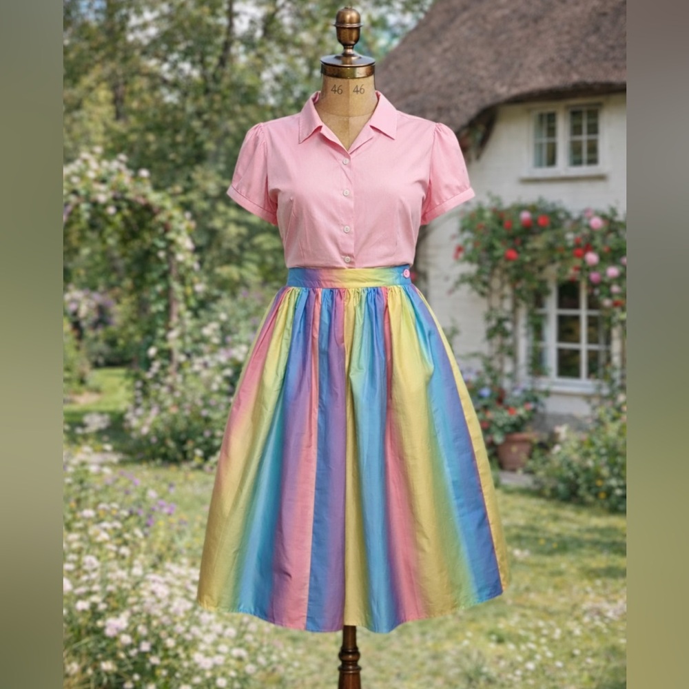 New Retro 1950s Hell Bunny, Pastel, Rainbow, Full Circle Skirt, barbiecore